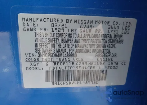 2021 Nissan Kicks Sr из США, поврежденный, VIN 3N1CP5DV4ML489980